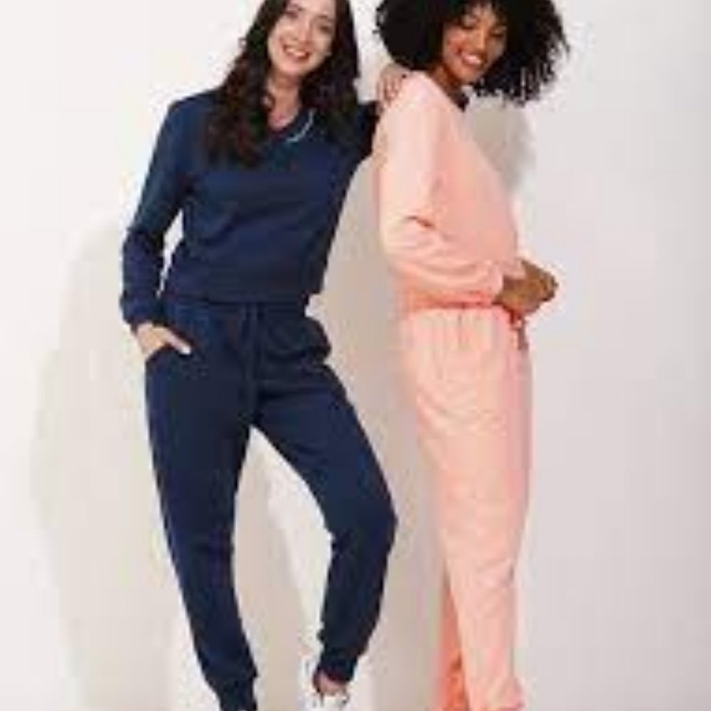 NWT DONA JO WOMENS 2 PIECE SWEATSHIRT & JOGGER "GOOD VIBES" SET NAVY SIZE 1 (SM)